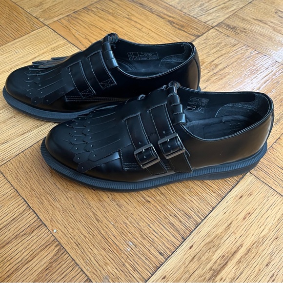 Dr. MARTENS Black Leather Fringe Loafers - Picture 5 of 7